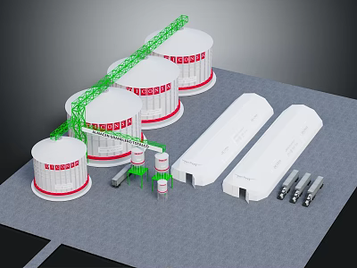 Industrial Storage Tank System With Green Piping White Cylindrical Tanks And Mechanical Components 3d model