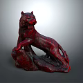 Artistic Red Detailed Carved Tiger Statue As Decorative Home Furniture Ornament