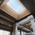 Traditional Dining And Living Room Interior Design With Wooden Structure Chandelier And Large Windows