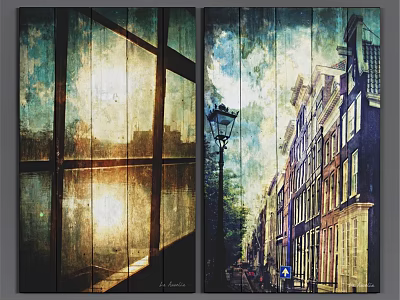 Wooden Framed Wall Art Prints With Window Sunlight And Street Lamp Buildings 3d model