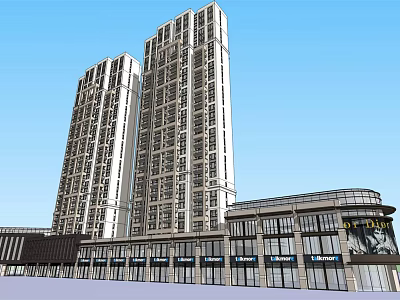 Modern High Rise Buildings With Commercial Podium Exterior And Glass Curtain Walls 3d model