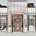 Elegant Modern Sales Office With Large Windows Glass Curtain Wall And Display Shelves