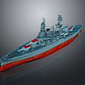Gray Warship 3D Model With Red Bottom Turret And Superstructure Exterior 3d model