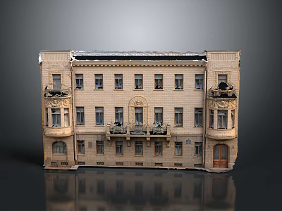 Multi Story Building Model With Beige Exterior Dark Roof Decorative Balconies And Windows 3d model