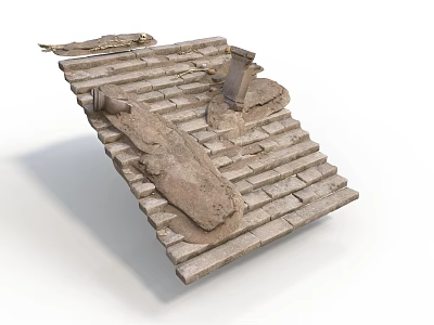 Ancient Detailed Sculpture Carving On Brick Structure With Clay Stone Relics 3d model