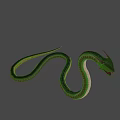 Mythical Green Horned Snake Character with Fanged Mouth and Scaled Body in Game and Movie