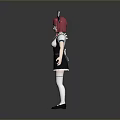 Woman in Classic Maid Outfit with Pink Hair Maid Hat and White Stockings