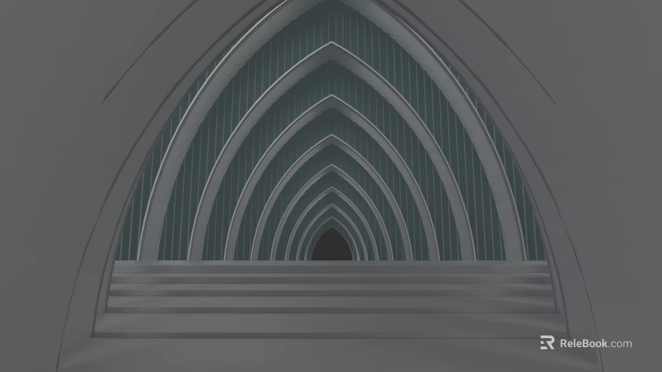 Single Family House Interior With Layered Arched Structures And Staircase 3d model