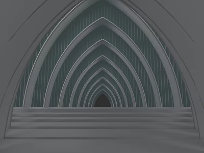 Single Family House Interior With Layered Arched Structures And Staircase 3d model