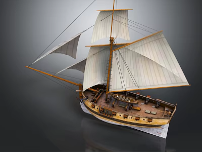 Detailed Sailboat Model With Unfurled Sails And Wooden Hull Intricate Design 3d model