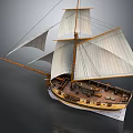 Detailed Sailboat Model With Unfurled Sails And Wooden Hull Intricate Design