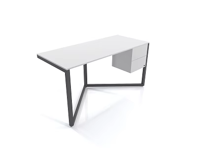 Modern White Desk With Black Metal Frame And Storage Drawer For Home Office 3d model