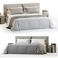 Modern Double Bed Interior With Soft Bedding Pillows Headboard And Wooden Nightstands