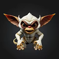 3D Render Of White Mythical Creature With Large Ears Big Eyes Sharp Teeth And Claws 3d model