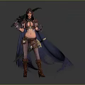 Warrior Woman in Fantasy Armored Costume with Weapons and Flowing Cloak