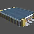 Modern Industrial Warehouse Building With Blue Roof Yellow Accents Windows And Entrance Area