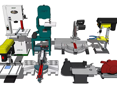 Different Types of Industrial Equipment Including Band Saws Bench Grinders and Table Saws 3d model