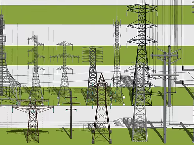 Industrial Equipment Featuring High Voltage Towers Power Lines And Electrical Infrastructure 3d model
