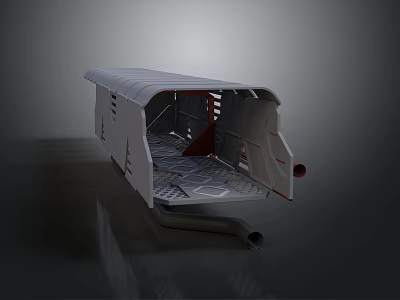 Industrial Metal Structure With Covered Top Gridded Floor Side Openings And Red Parts 3d model