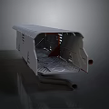 Industrial Metal Structure With Covered Top Gridded Floor Side Openings And Red Parts