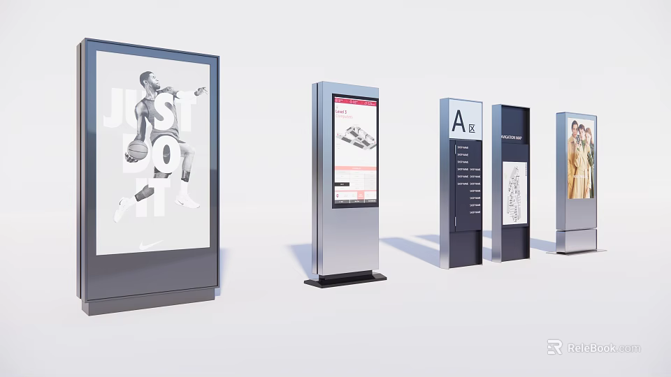 Multiple Types Of Outdoor Billboard And Vertical Signage With Athlete Image Information 3d model 
