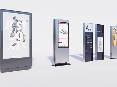 Multiple Types Of Outdoor Billboard And Vertical Signage With Athlete Image Information 3d model