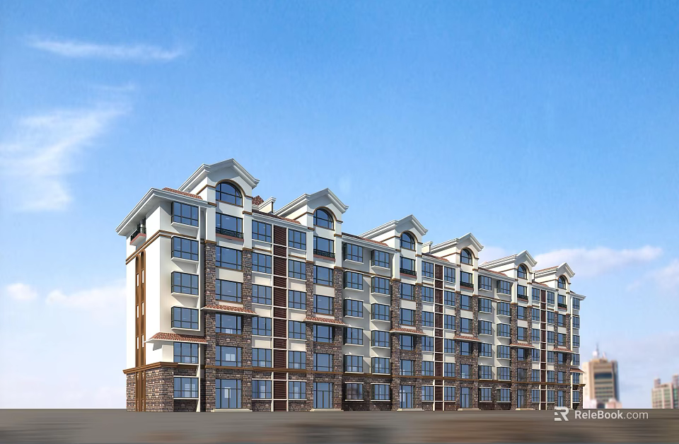 Modern Multi Story Residential Building Exterior With Large Windows And Balconies 3d model 