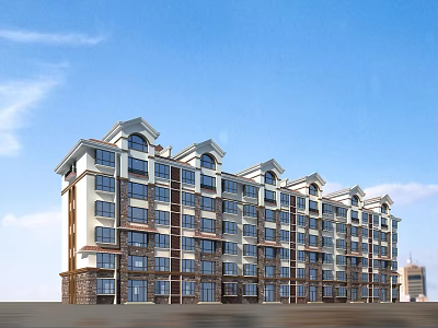 Modern Multi Story Residential Building Exterior With Large Windows And Balconies 3d model