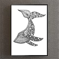 Whale Tail Animal Drawing with Intricate Black and White Patterns for Decorative Wall Art