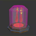 Decorative Female Figures In Glass Display Case With Wooden Base And Long Dresses
