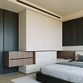 Modern Bedroom Built in Wardrobe Design With White Cabinetry And Wooden Drawers