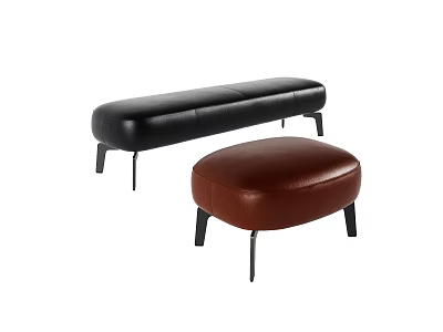 Black and Brown Leather Footstools With Black Legs Rectangular and Round Shapes 3d model