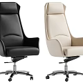 Modern Office Chair Black And Beige High Backrest Leather Upholstery Wheeled Base Design