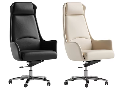 Modern Office Chair Black And Beige High Backrest Leather Upholstery Wheeled Base Design 3d model