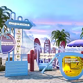 Summer Beach Event Setup With Palm Trees Sunglasses Decor And Signage