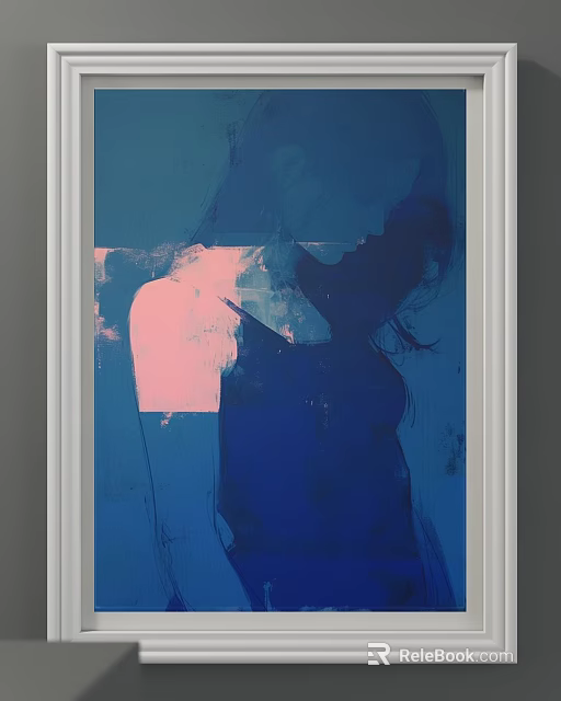 Abstract Figure Painting With Blue And Pink Color Blocks And Brushstrokes 3d model 