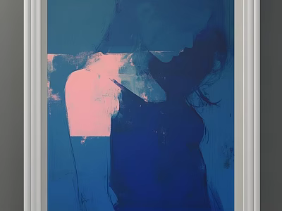 Abstract Figure Painting With Blue And Pink Color Blocks And Brushstrokes 3d model