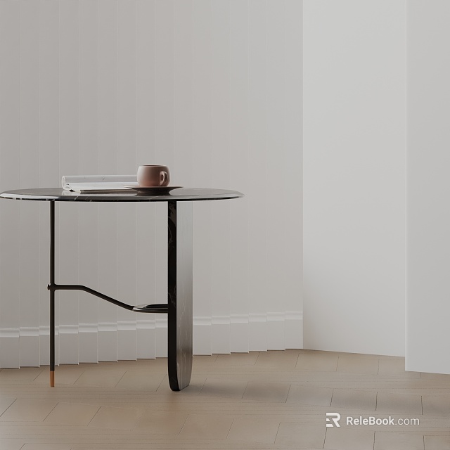 Minimalist Round Side Table With Glass Top Black Metal Frame And Cup Book On Modern Interior 3d model 