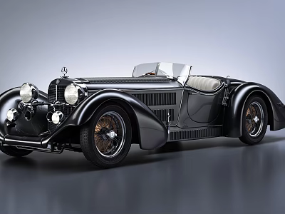 Vintage Black Convertible Classic Car With Retro Design And Open Top 3d model