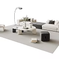 Modern Beige Sofa and Coffee Table Set with Floor Lamp Accent Chair and Rug