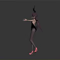 Anime Character With Rabbit Ears Purple Hair Black Bodysuit Gray Stockings And Pink Heels