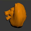 Artistic Orange Lion Head Sculpture With Detailed Textured Surface And Reflective Base