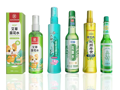 Various Floral Water Products With Different Packages 3d model