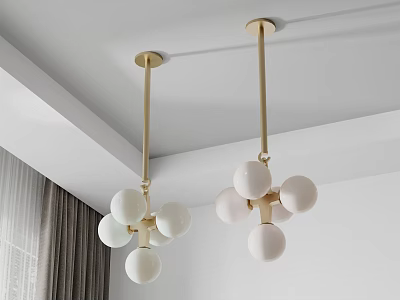 Modern Interior Design With Golden Rod Chandeliers And White Spherical Shades 3d model