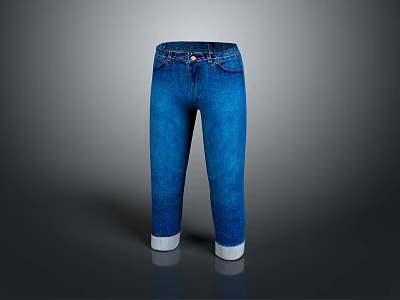 Stylish Blue Straight Leg Jeans With Cuffed Hem For Casual Fashion Wear 3d model