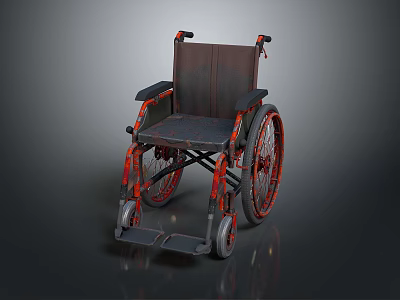 Sturdy Vintage Wheelchair With Black Leather Seat Red Accent Frames Armrests And Footrest 3d model