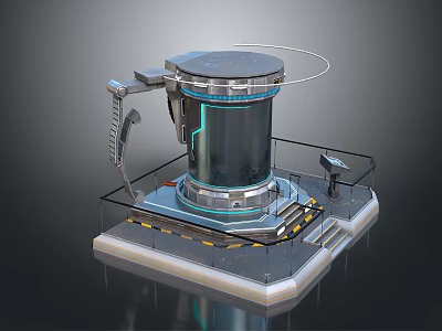 Futuristic Tech Device On Metallic Platform With Railing And Control Panel 3d model