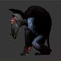 Ape like Game Movie Character With Dark Blue Fur Red Face Yellow Teeth And Beard