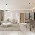 Modern Living And Dining Room Interior With White Sofa Round Coffee Table And Chandelier