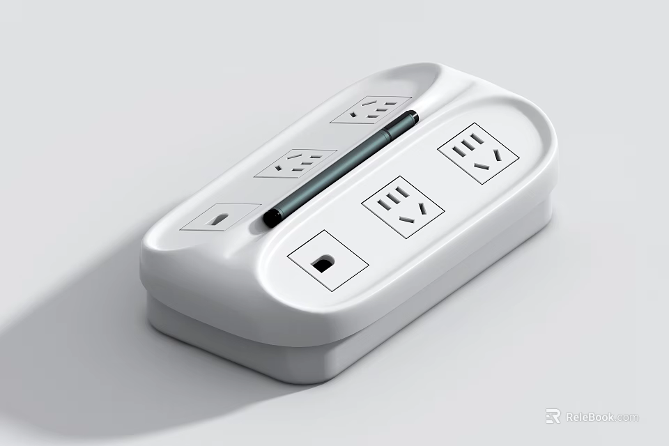 White Power Strip With Multiple AC Outlets And USB Ports For Mobile Charging 3d model 